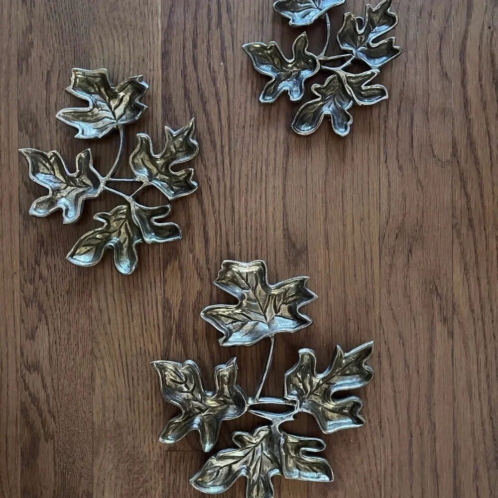 Vintage Brass Leaf Wall Plaques, 1970's Mid Century Brass Leaves, Set of 3